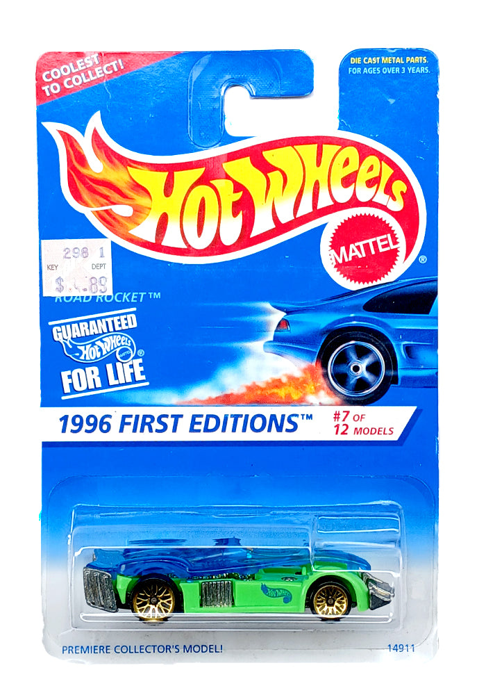 EXCLUSIVES Hot Wheels Road Rocket Green Blue 1995 Card
