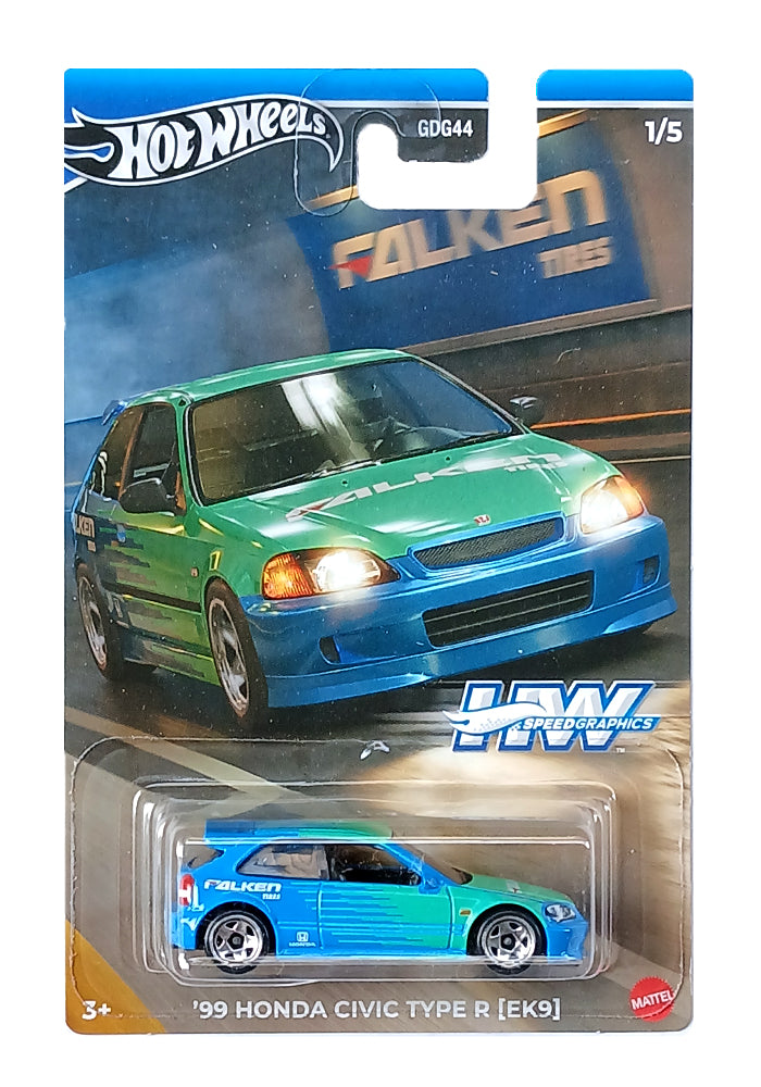 EXCLUSIVES Hot Wheels Premium Falken '99 Honda Civic Type R (EK9) Blue Green 2023 Card (With Protector Case)