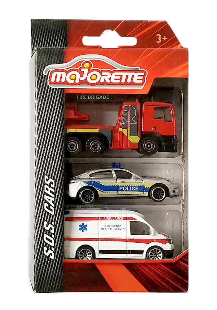 Majorette S.O.S Cars 3 Pack Diecast Set - Police & Fire Rescue Vehicles for 3+ Years main image 0